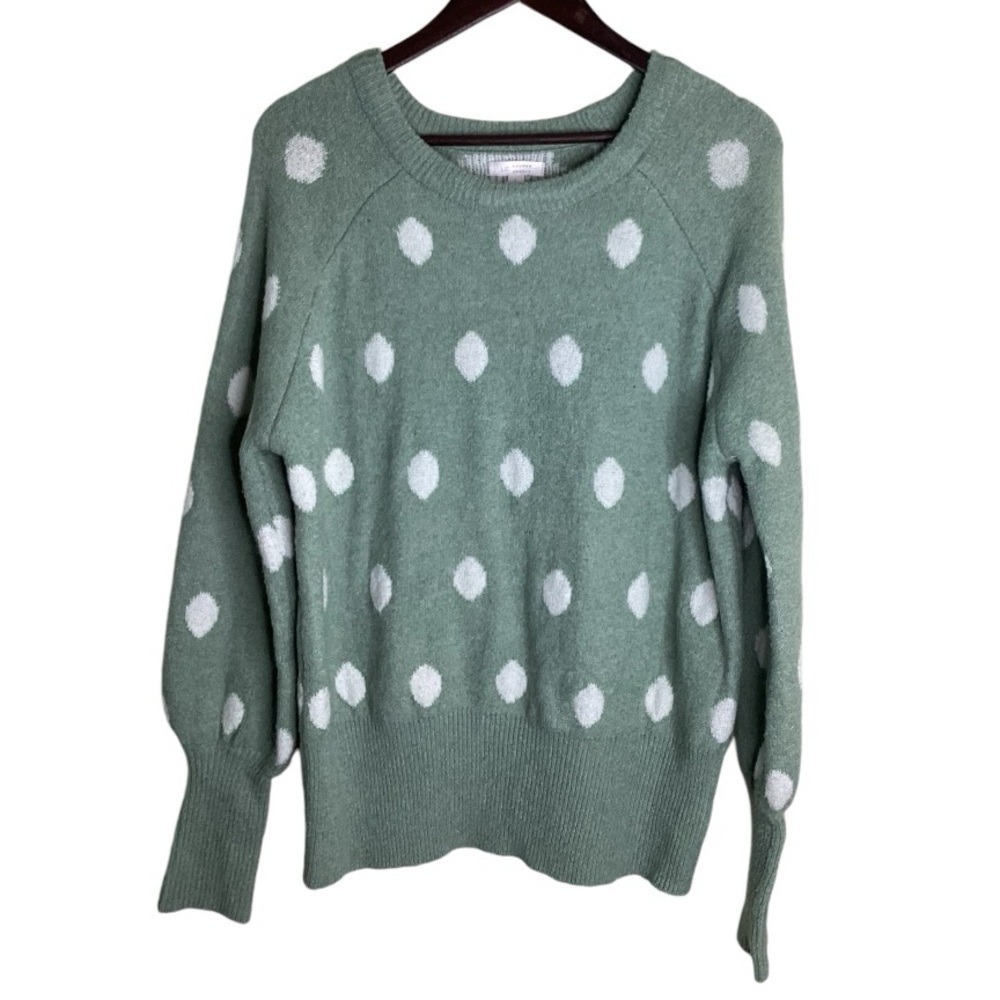 LC‎ Lauren Conrad Polka Dot Crew Neck Sweater Green White Size L Women